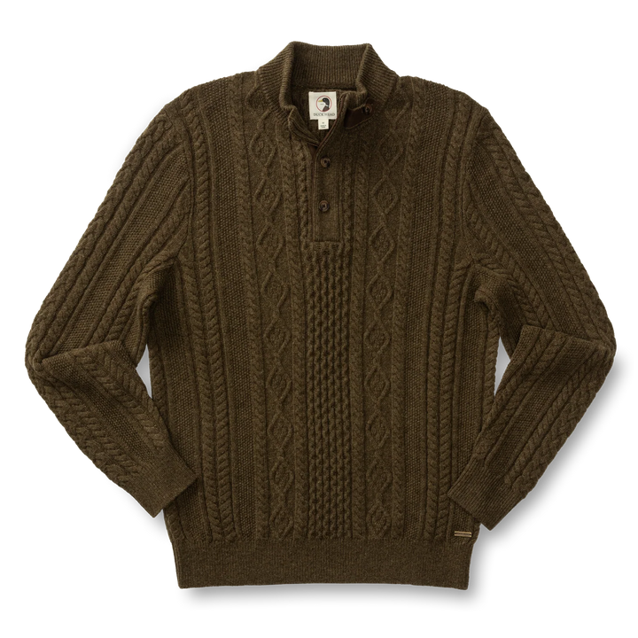 Duck Head Haines 1/4 Zip Cable Knit Sweater - Olive