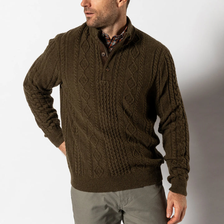 Duck Head Haines 1/4 Zip Cable Knit Sweater - Olive