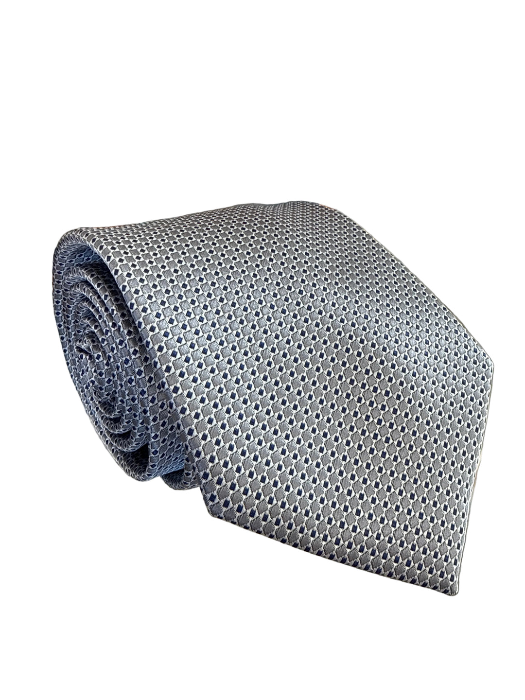 The Shirt Shop Tie- Silver with Navy Squares