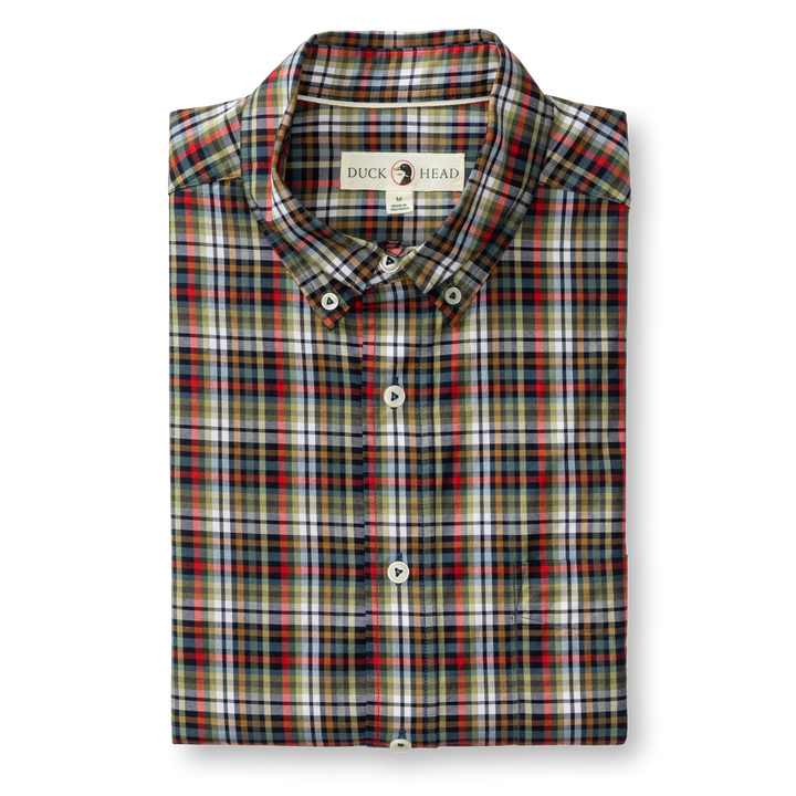Duck Head Cotton Twill Sport Shirt- Baley Plaid Maritime Blue