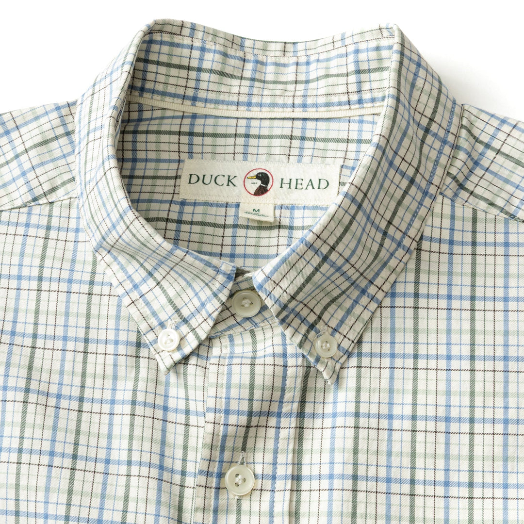 Duck Head Cotton Twill Sport Shirt- Cooper Plaid Lake Blue