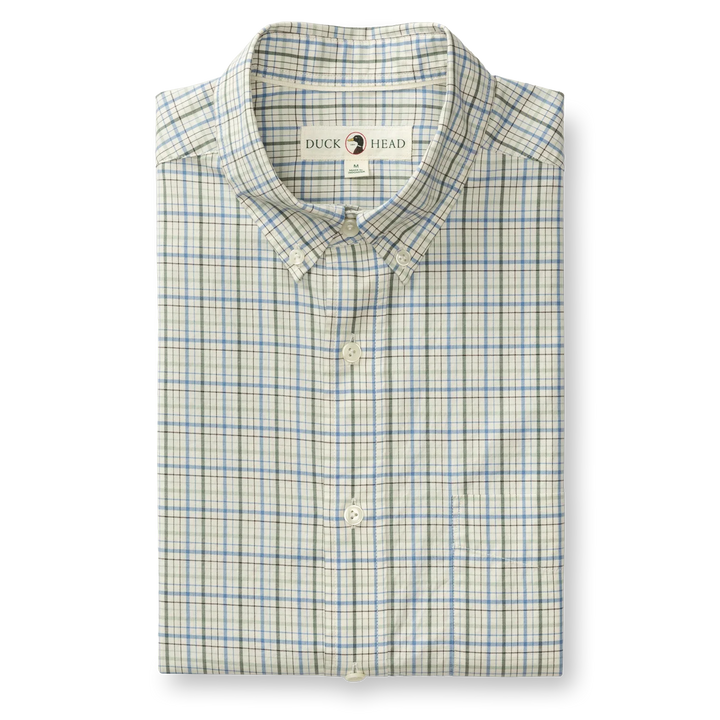 Duck Head Cotton Twill Sport Shirt- Cooper Plaid Lake Blue