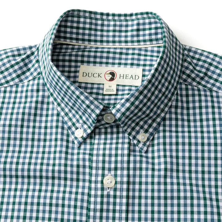 Duck Head Performance Poplin Sport Shirt- Merill Gingham Forest Green
