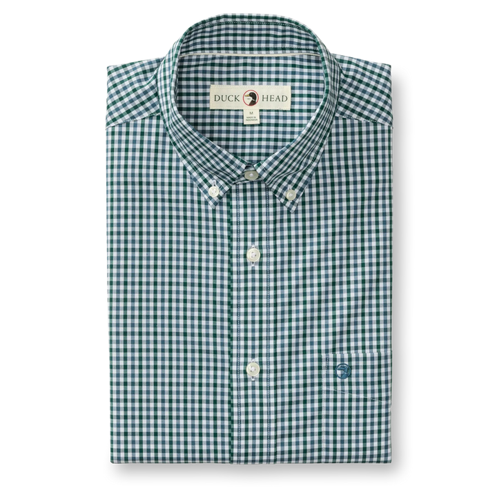 Duck Head Performance Poplin Sport Shirt- Merill Gingham Forest Green