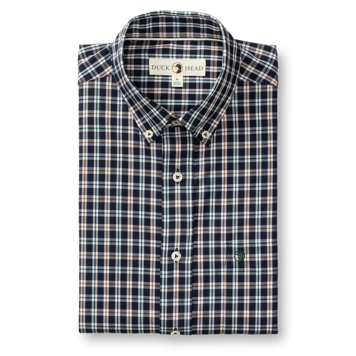 Duck Head Performance Poplin Sport Shirt- Moseley Plaid Maritime Blue