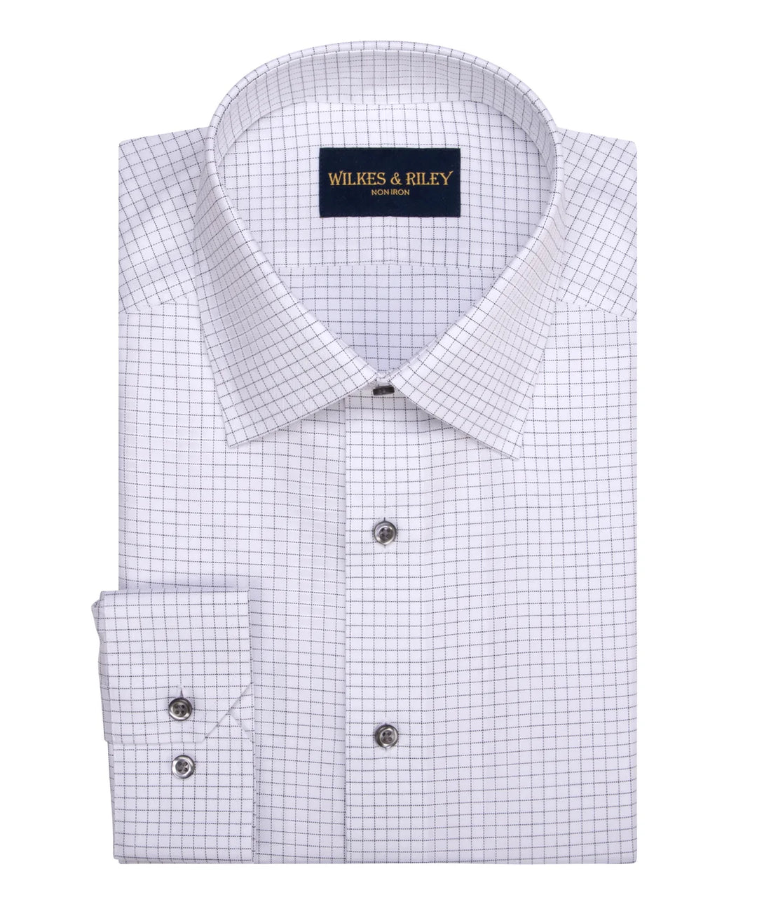 Wilkes & Riley Grey Twill Check Spread Collar Dress Shirt