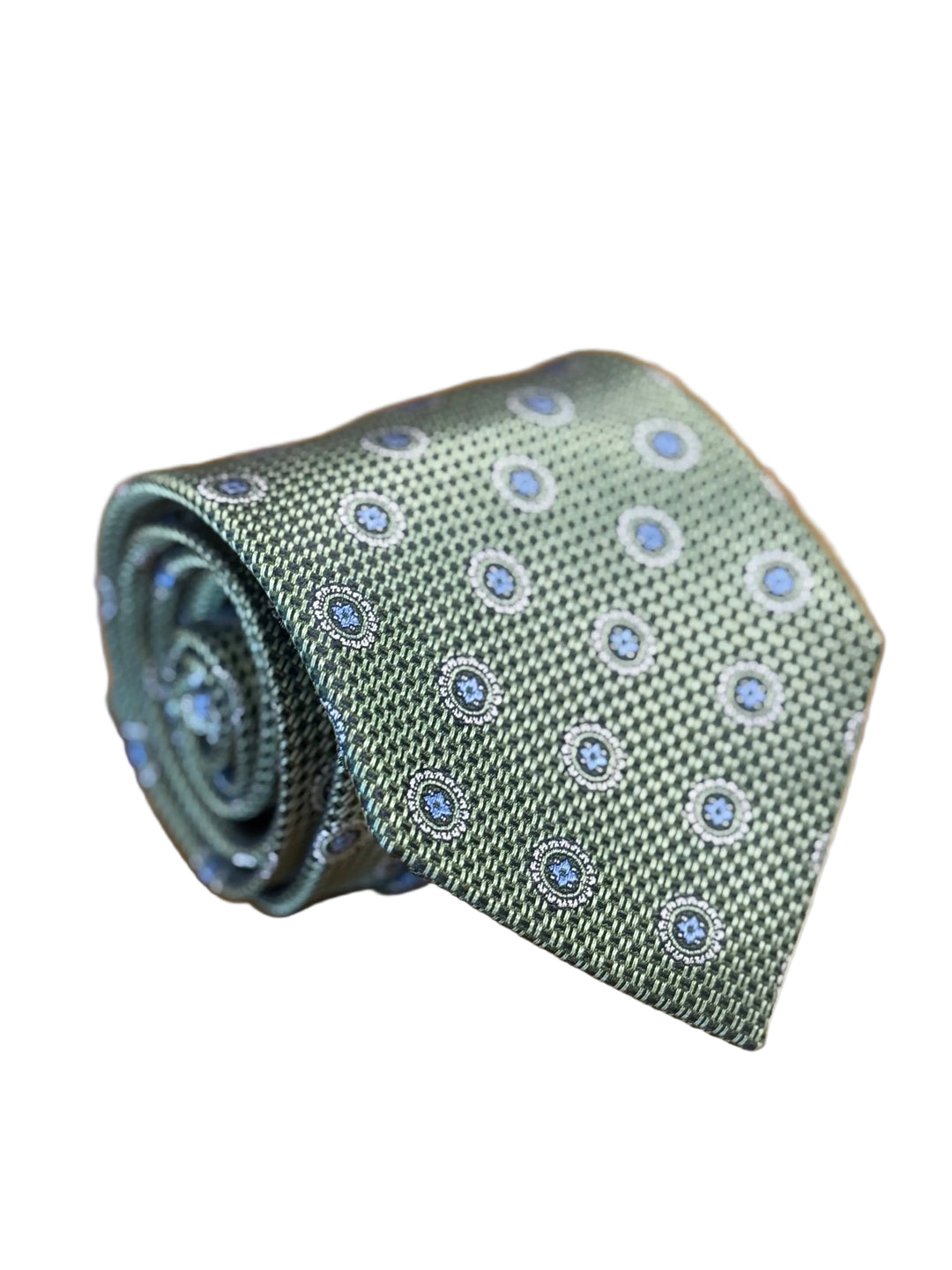 David Donahue Tie- Green with Blue Medallions