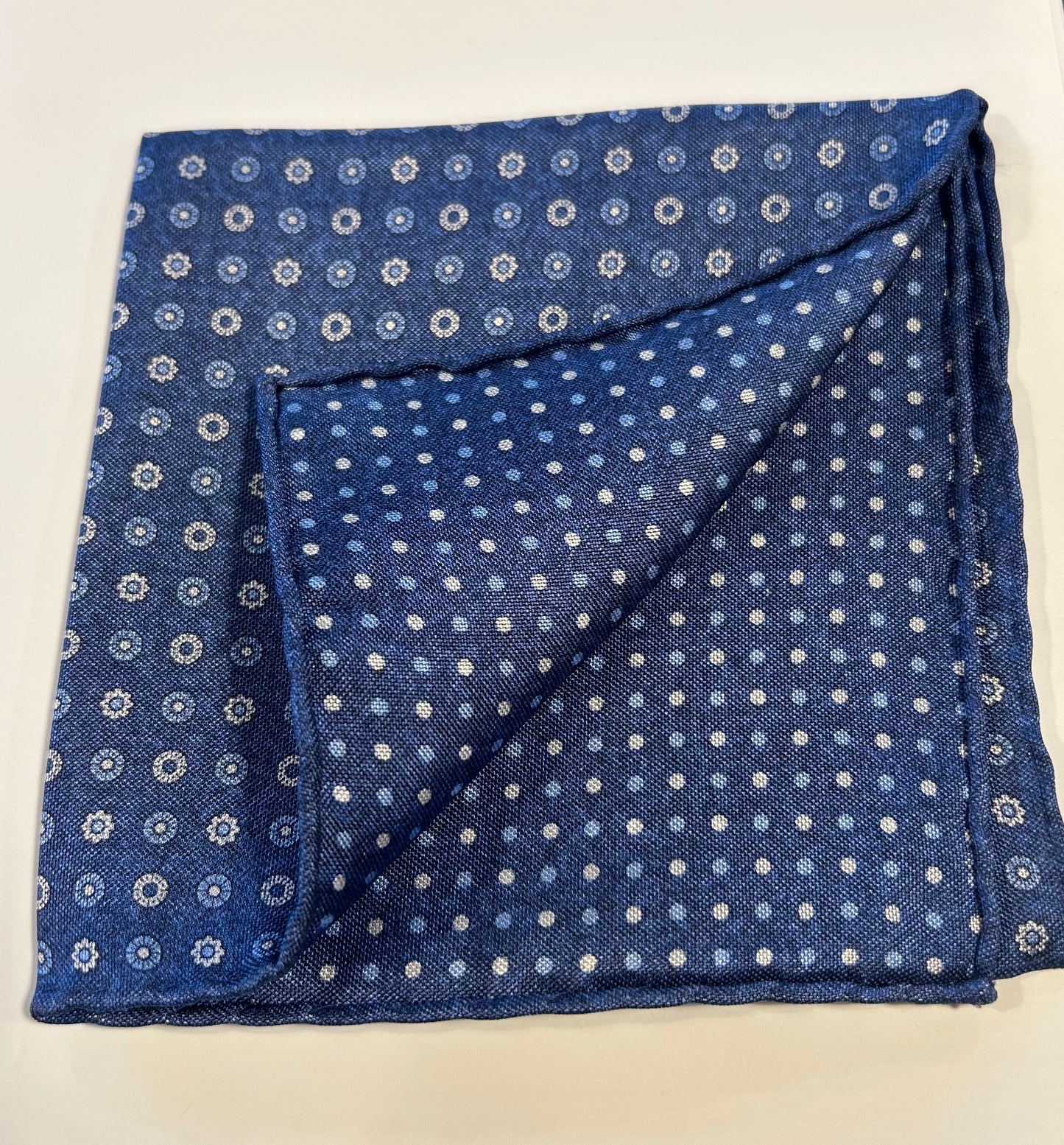 David Donahue Pocket Square - Blue Floral Pattern / Polka Dot