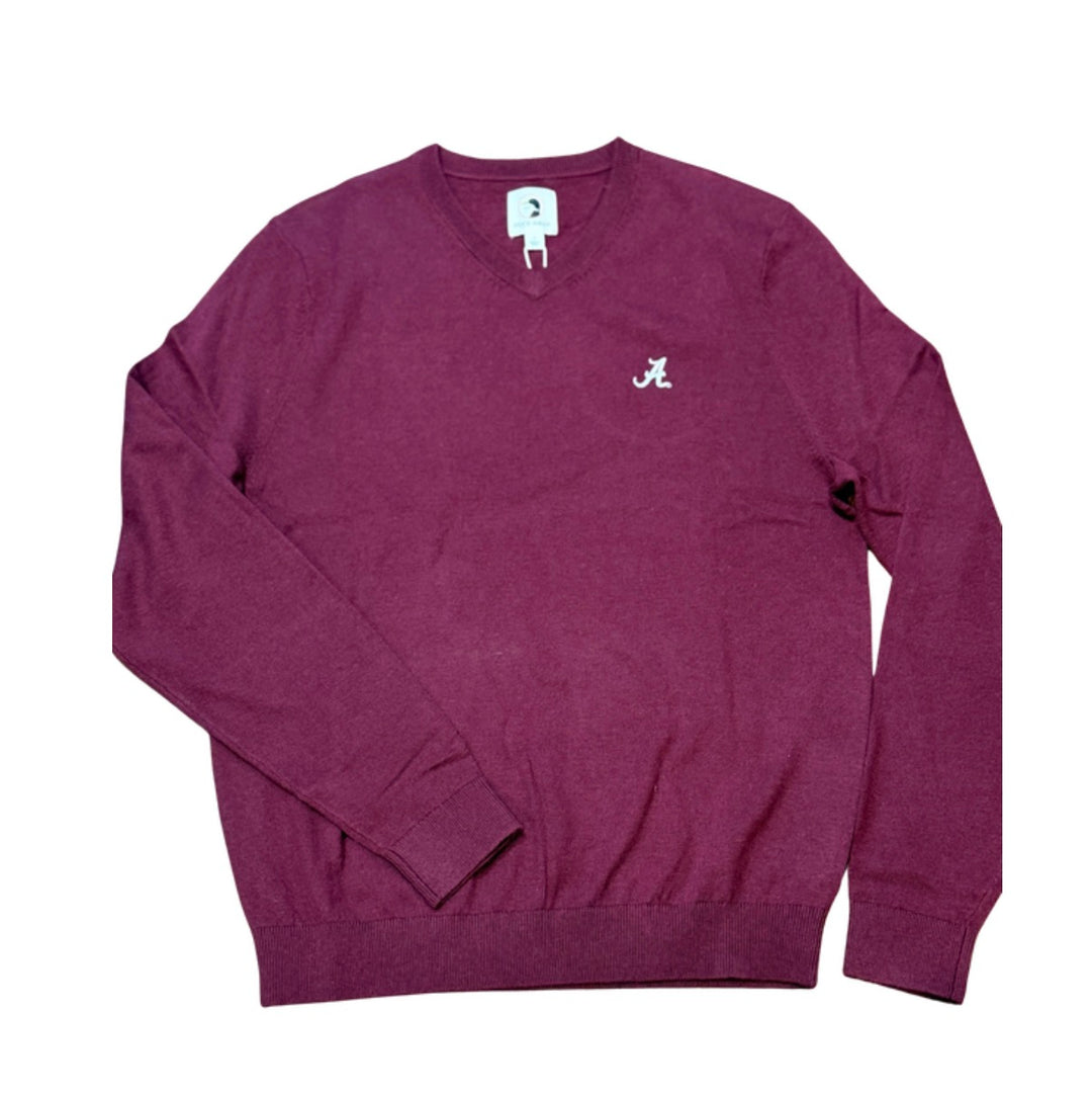 Duck Head Buckley Merino V Neck Sweater - Crimson (Script A)