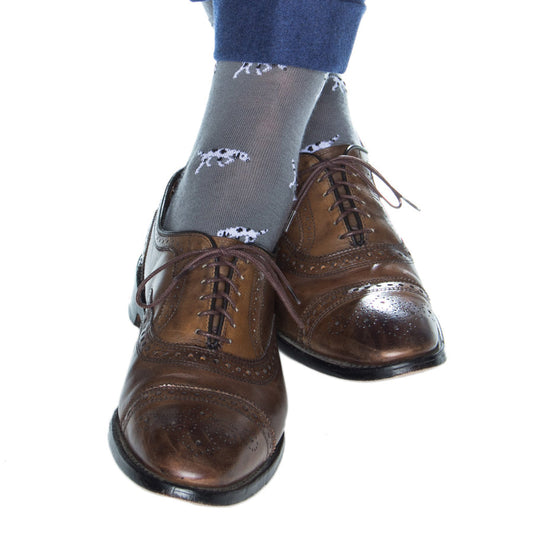 The Shirt Shop Dress Socks - Mercury Gray w/ Cream Bird Dogs
