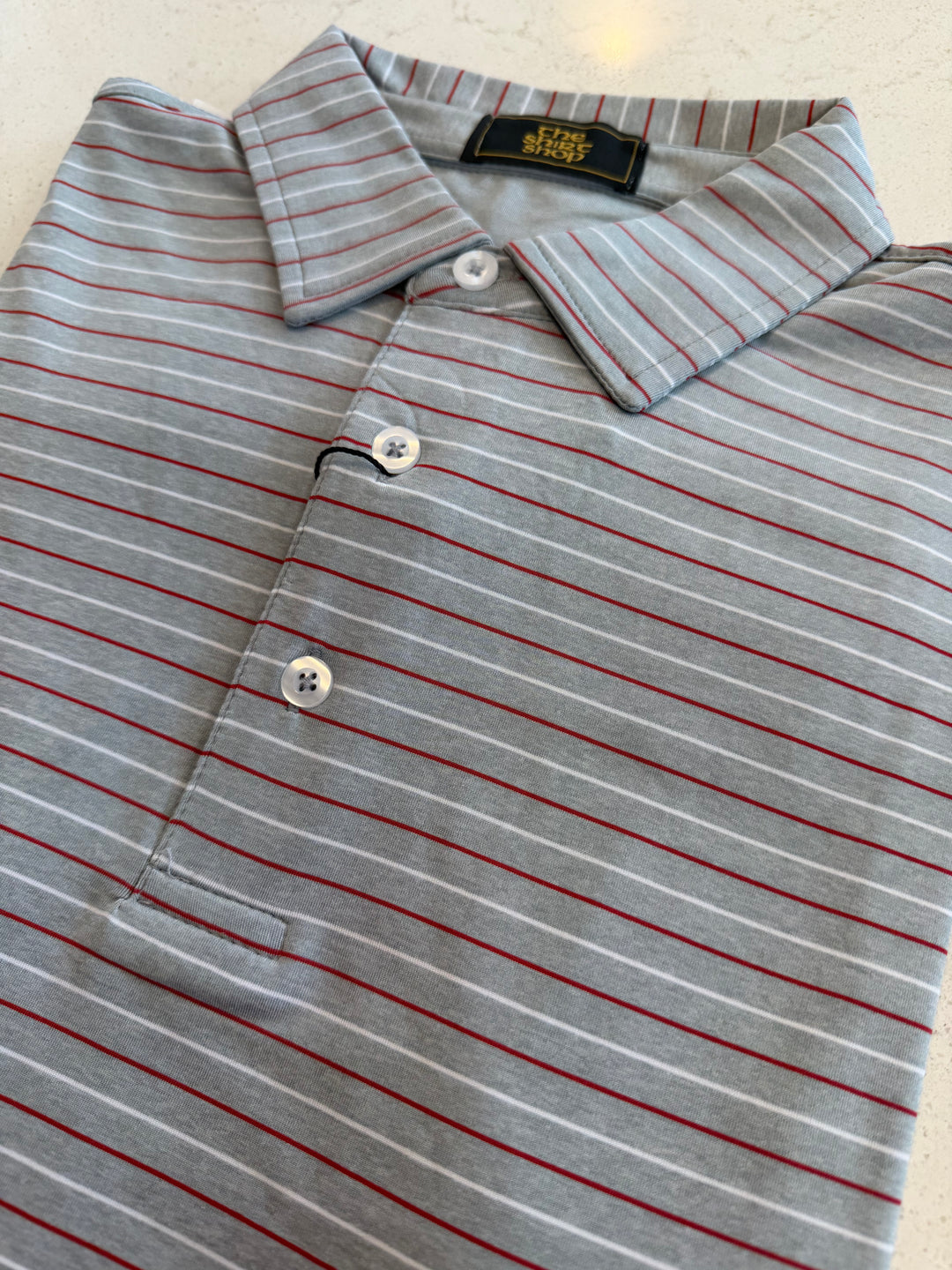 The Shirt Shop Marrs Spring Polo - Heather Gray/Crimson/White