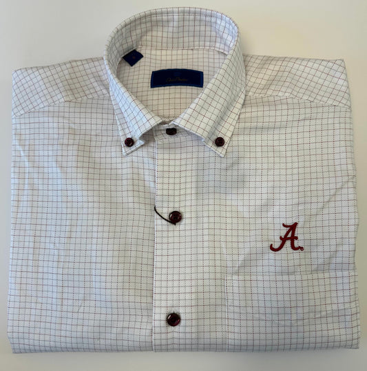 David Donahue White/Crimson/Grey Casual Button Down (Script A)