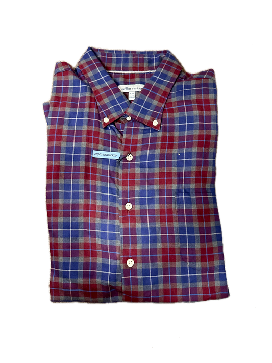 Peter Millar Navy & Crimson Plaid Button Up