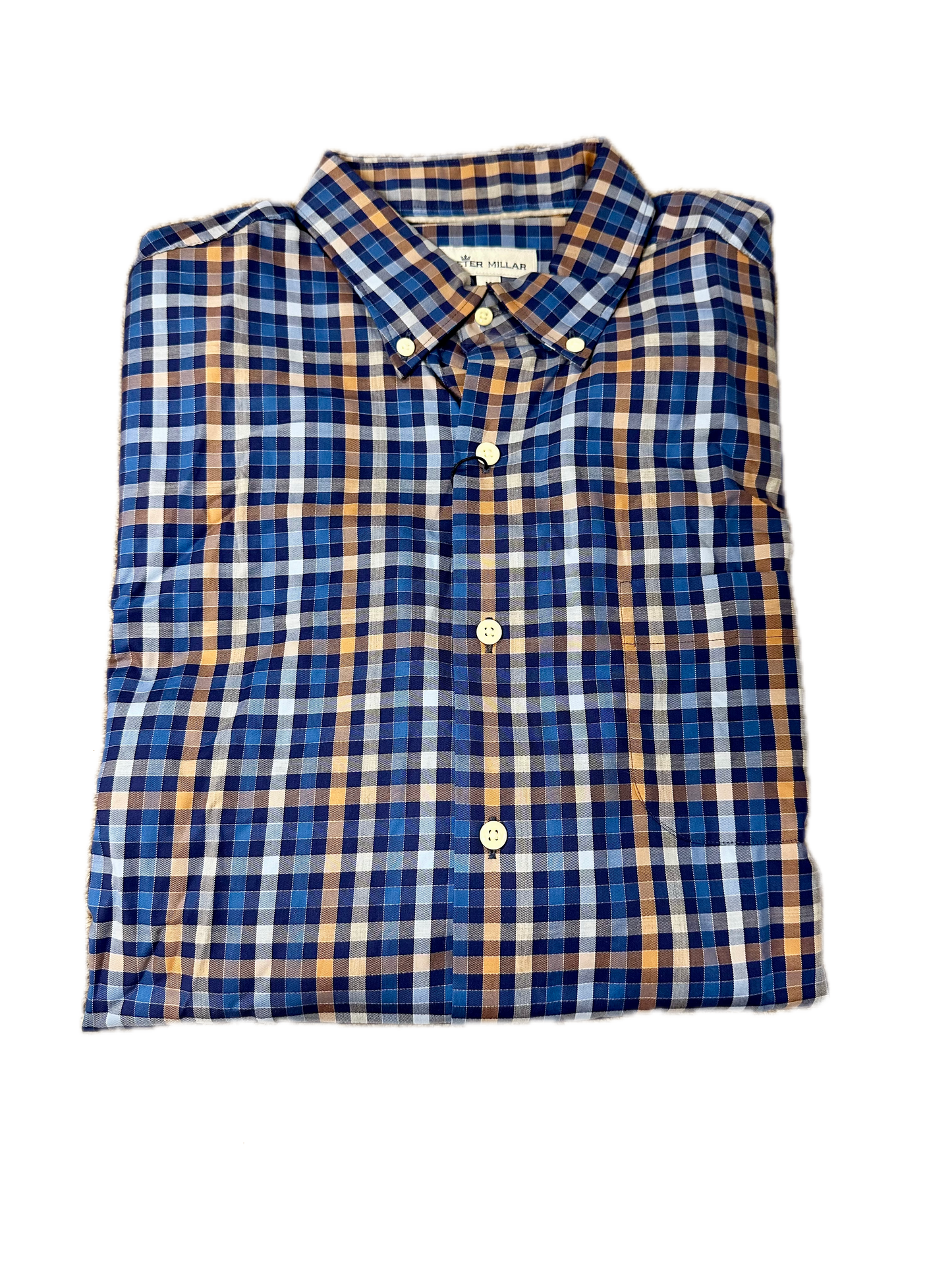 Peter Millar Navy & Orange Check Button Down