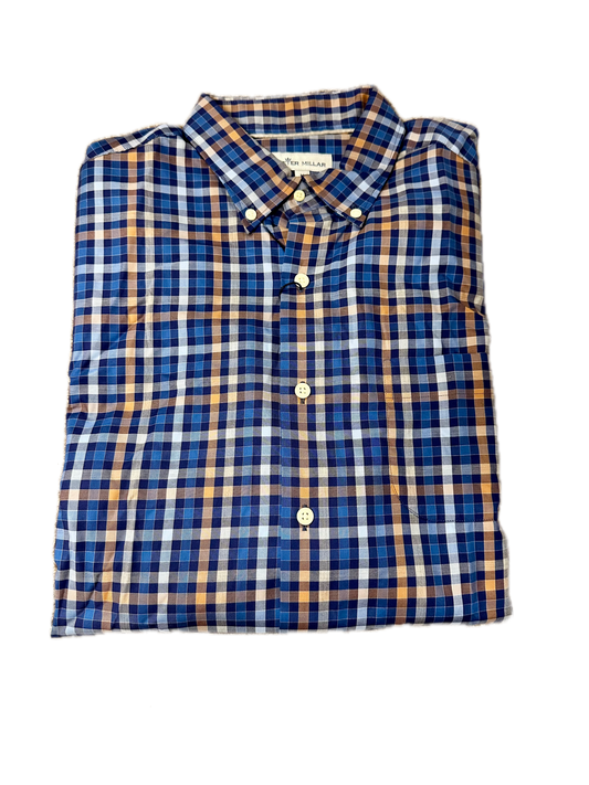 Peter Millar Navy & Orange Check Button Down