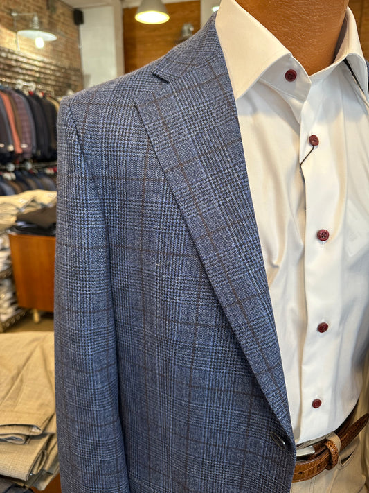 Peter Millar Brown/Blue Windowpane Sport Coat