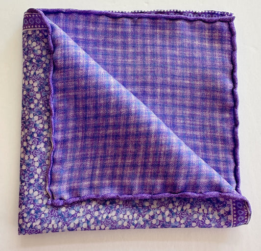 David Donahue Pocket Square - Purple Dots/Plaid