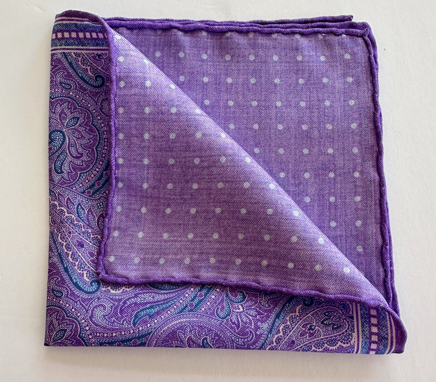 David Donahue Pocket Square - Purple Paisley/Polka Dots