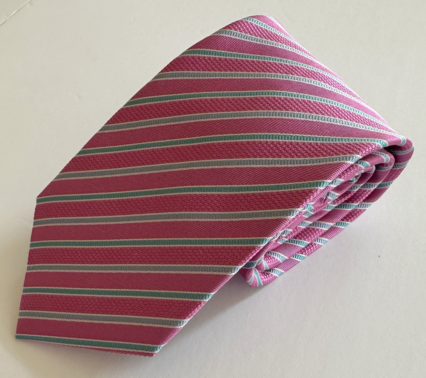 David Donahue Tie - Pink with Blue Stripes
