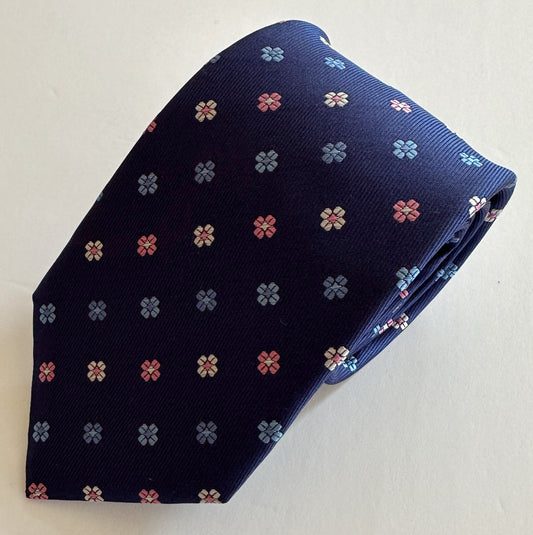 David Donahue Tie - Navy with Pink, Blue, and White Flowers