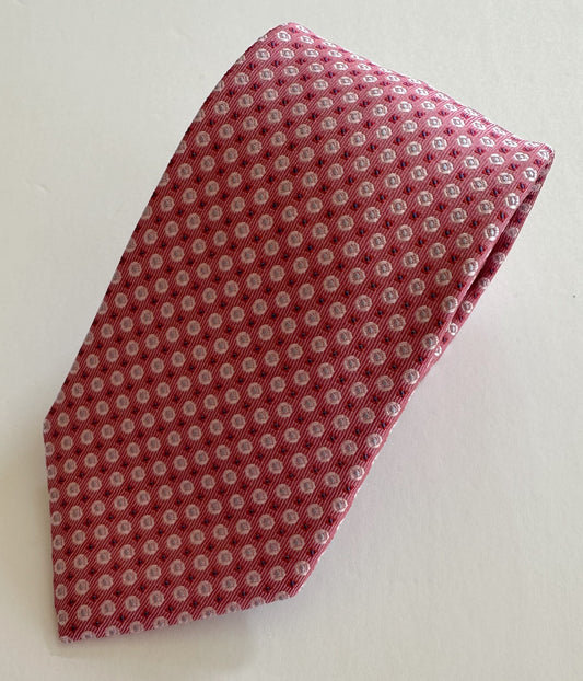 David Donahue Tie - Salmon with Pink/Red Circle Pattern