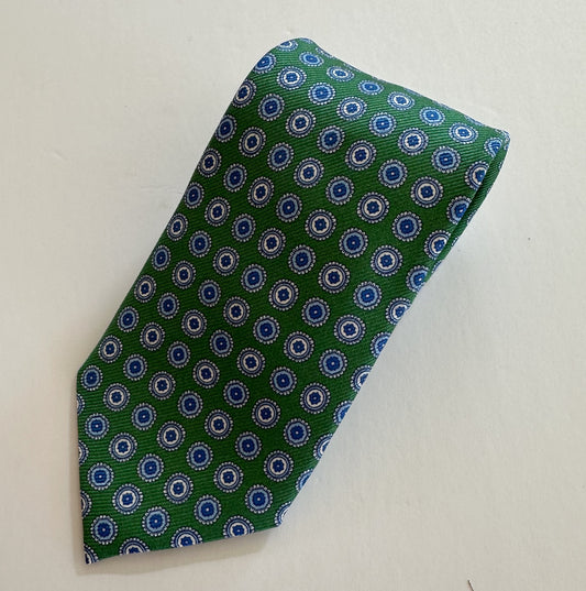David Donahue Tie - Green with White/Blue Circles