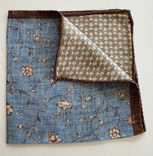 R. Hanauer Blue/Brown Floral/Geometric Pocket Square