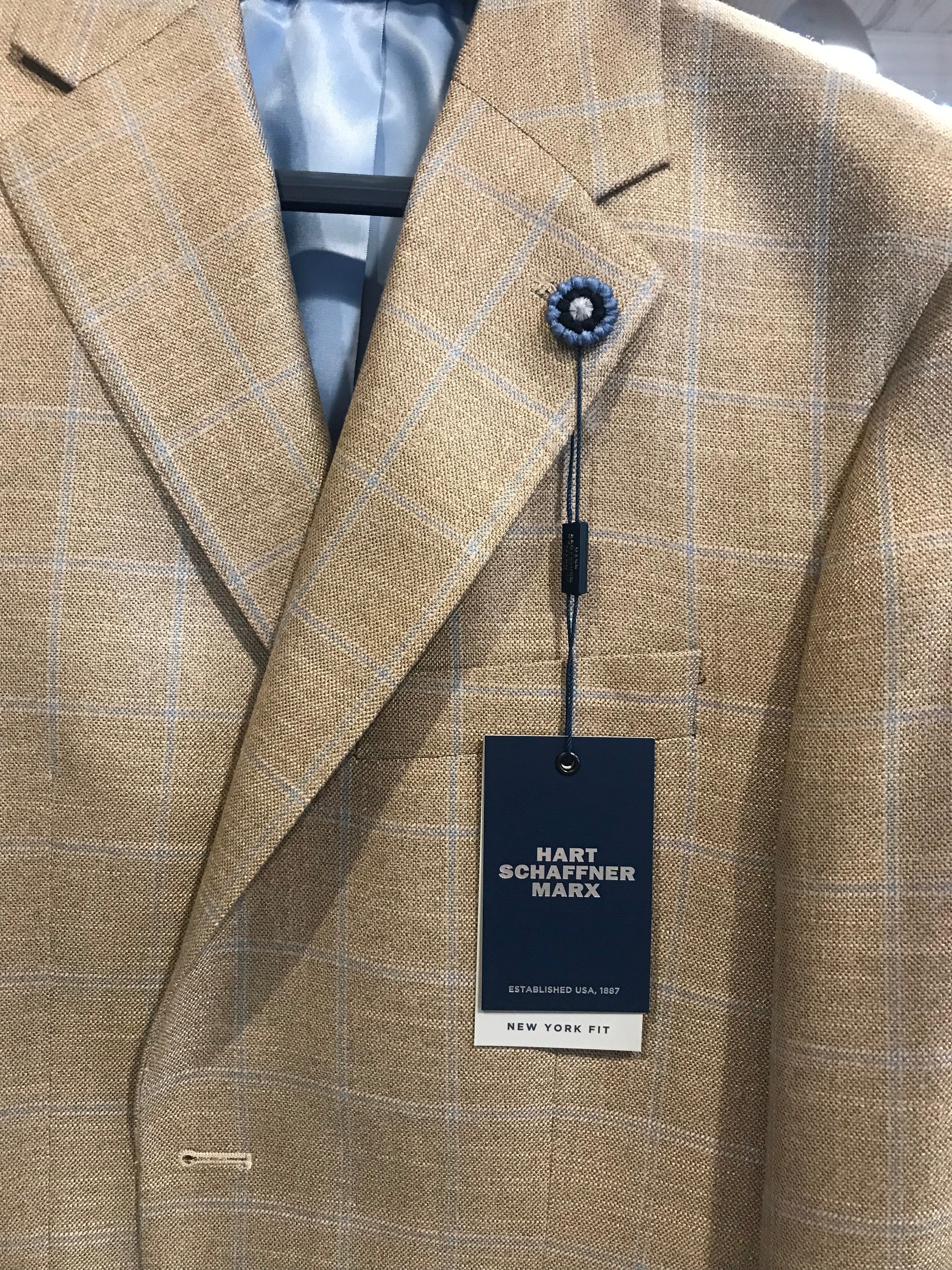 Hart Schaffner Marx Tan Blue Windowpane Sport Coat