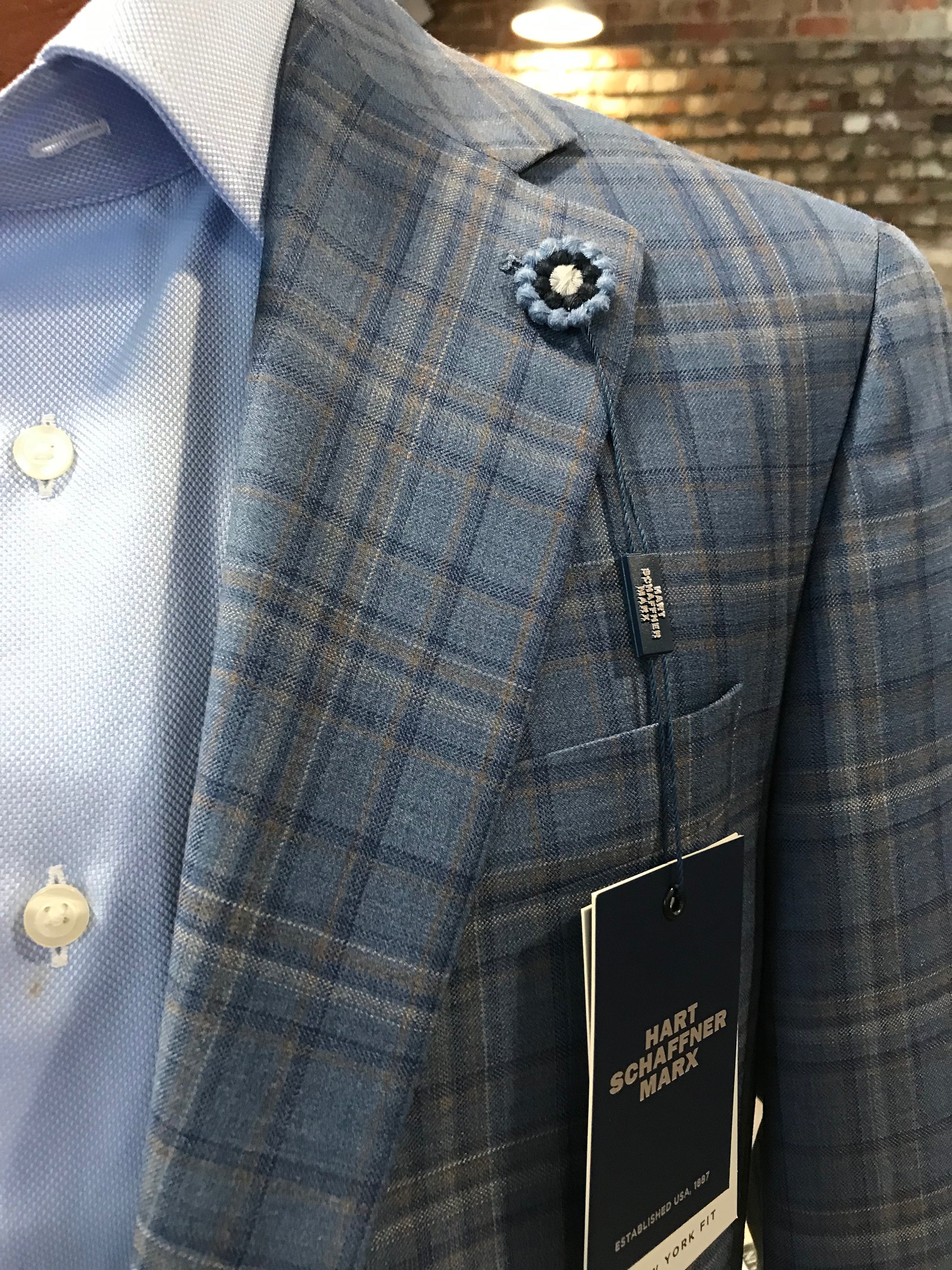 Hart Schaffner Marx Blue Tan Plaid Sport Coat