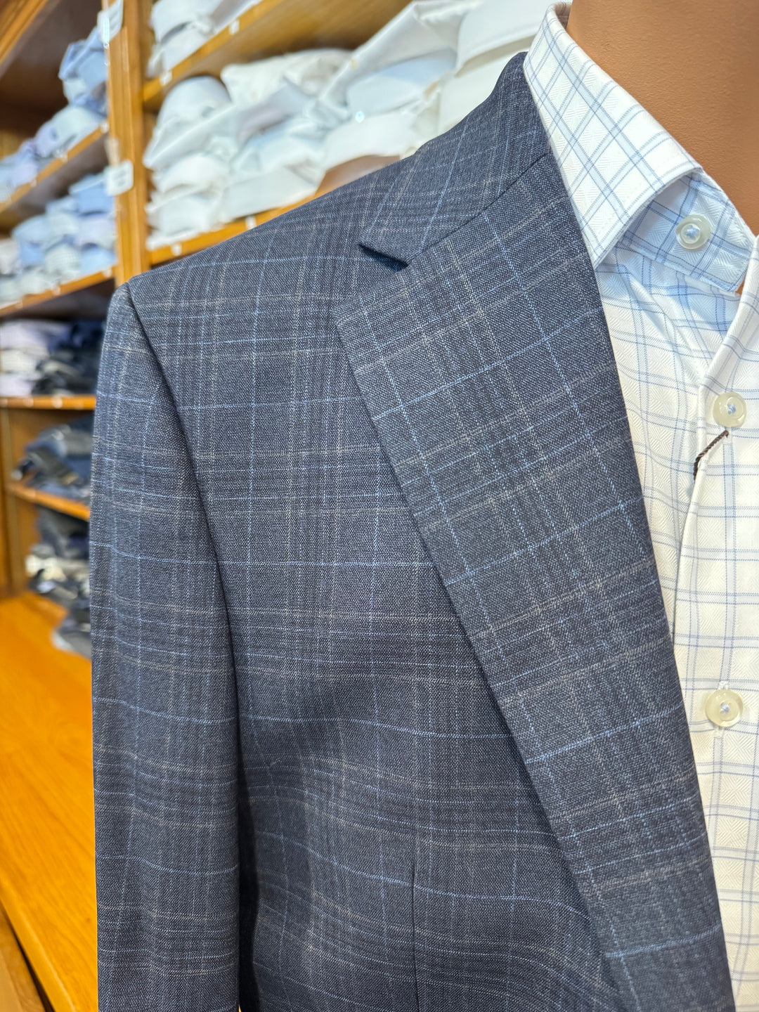 Michael Kors Denim/Taupe Plaid Sport Coat
