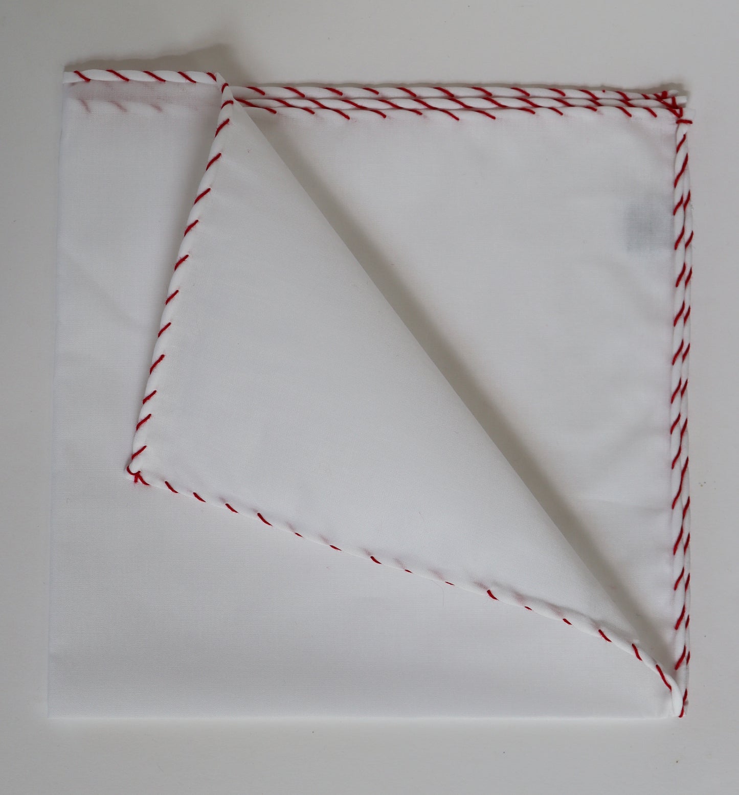 R. Hanauer Pocket Square - White Cotton/Red Border