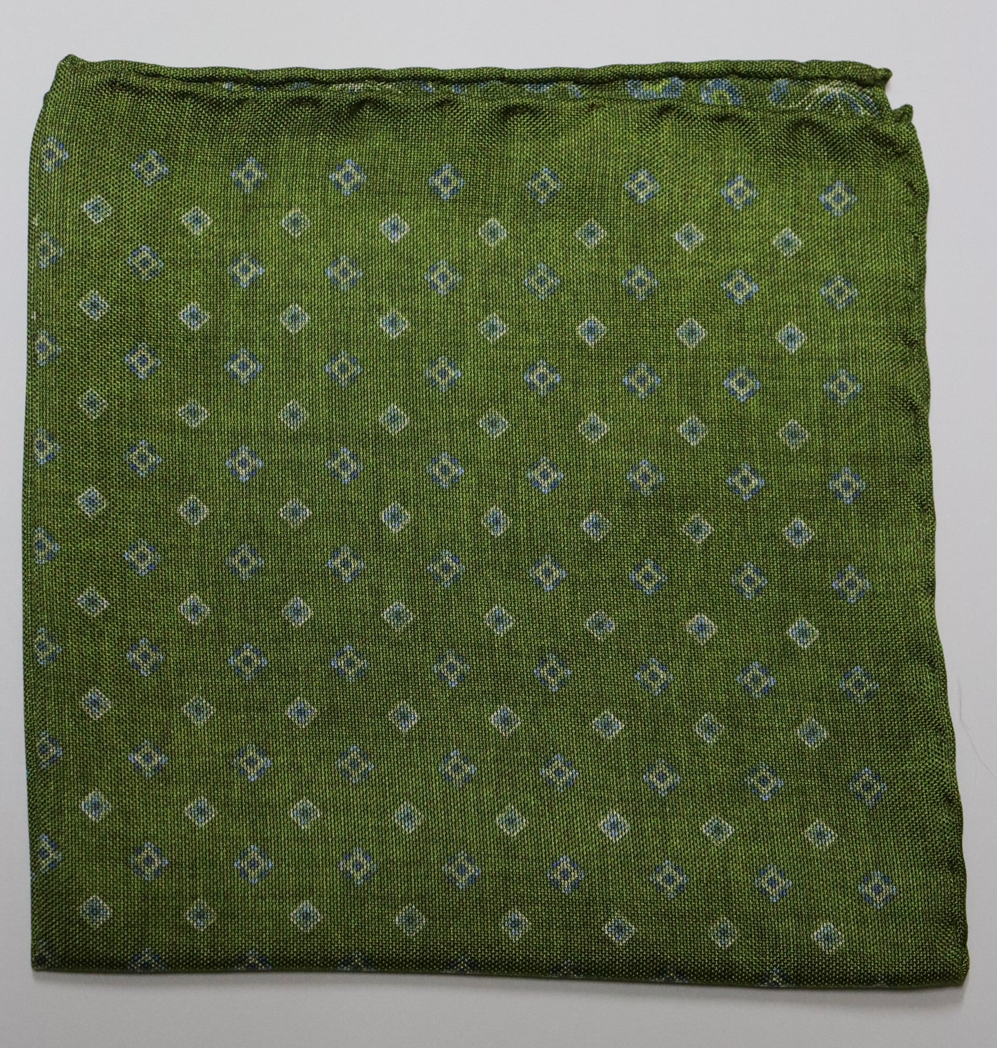 David Donahue Pocket Square - Green Circle/Diamond Pattern