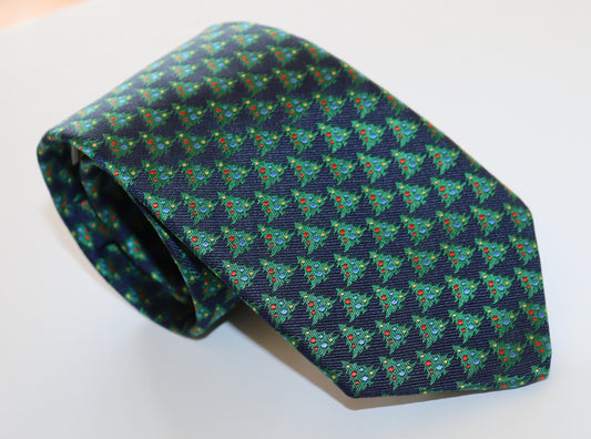 R. Hanauer Tie - Navy Christmas Tree