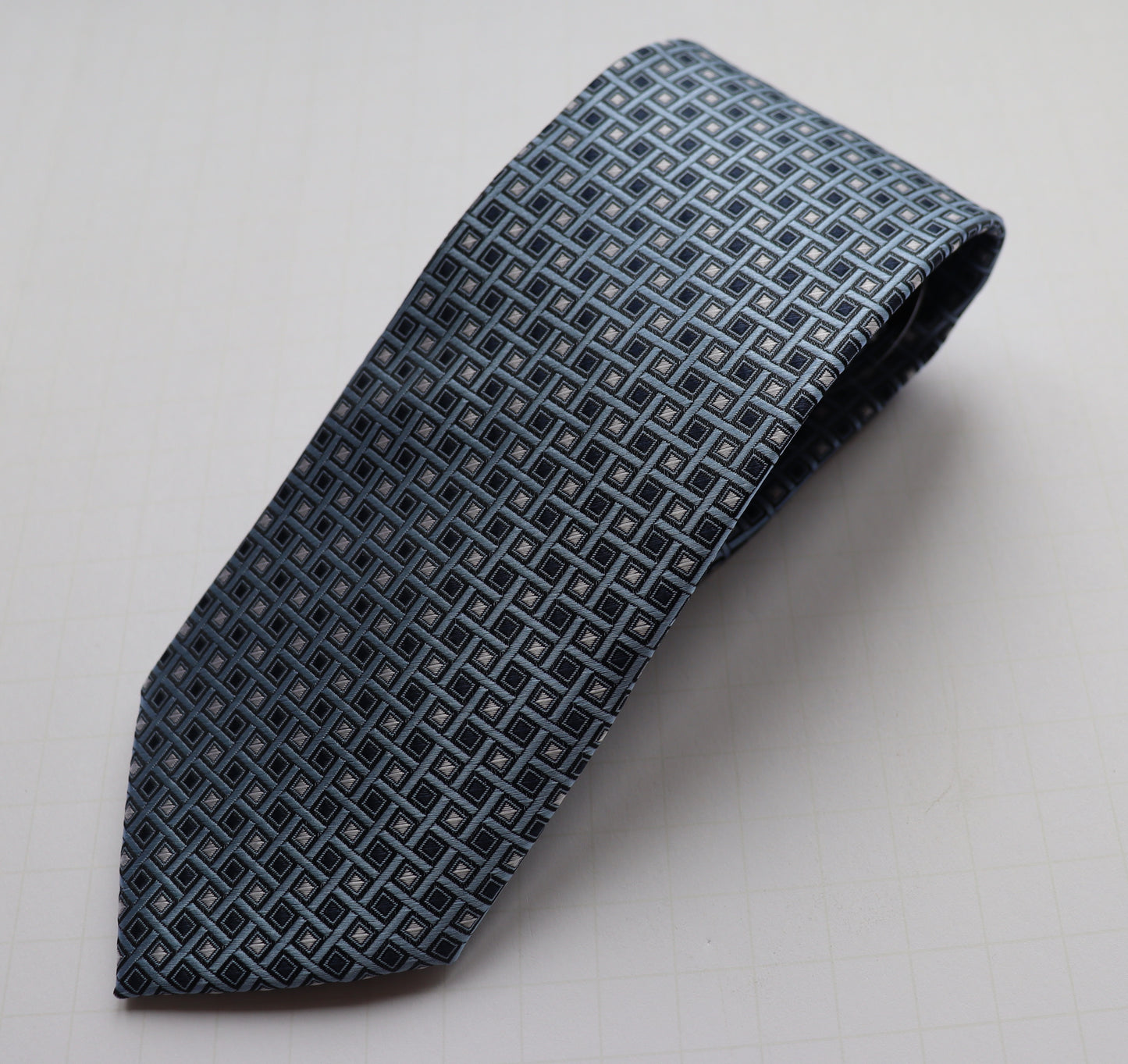 The Shirt Shop Tie - Sky Blue w Silver/Navy Squares