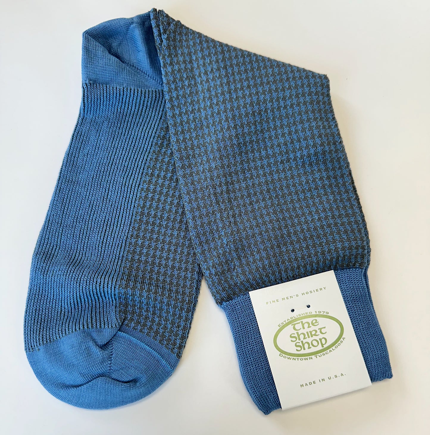 The Shirt Shop Dress Socks - Azure and Steel Gray Houndstooth