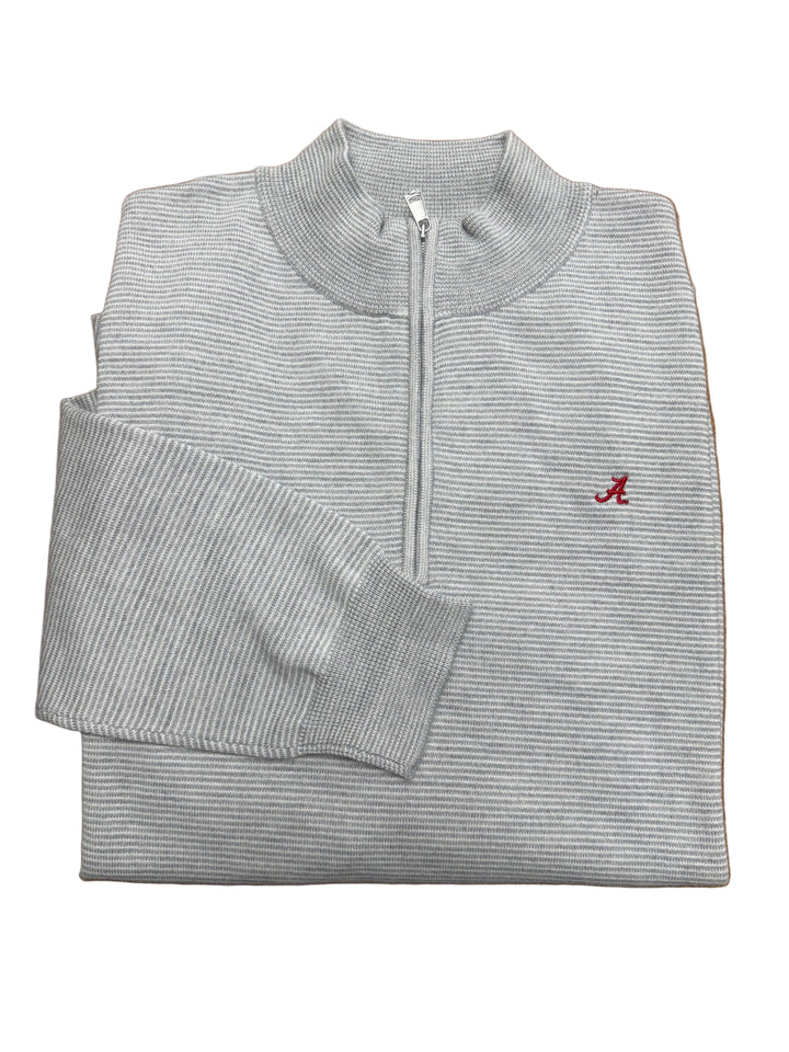 Peter Millar Canton Stripe Quarter Zip- Battleship Grey (Small Script A)