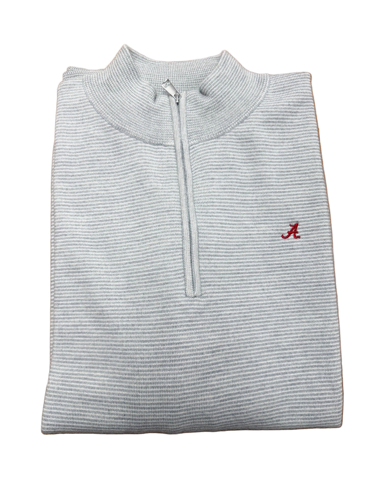Peter Millar Canton Stripe Quarter Zip- Battleship Grey (Small Script A)