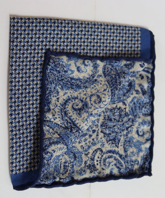 David Donahue Pocket Square - Blue Houndstooth/Paisley