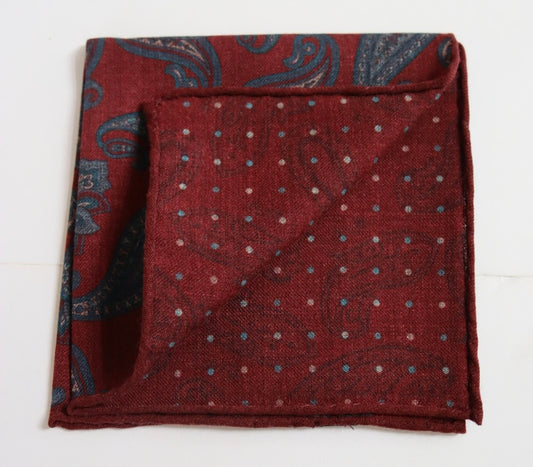 David Donahue Pocket Square - Red Paisley/Dots