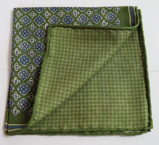 David Donahue Pocket Square - Olive Medallions/Plaid