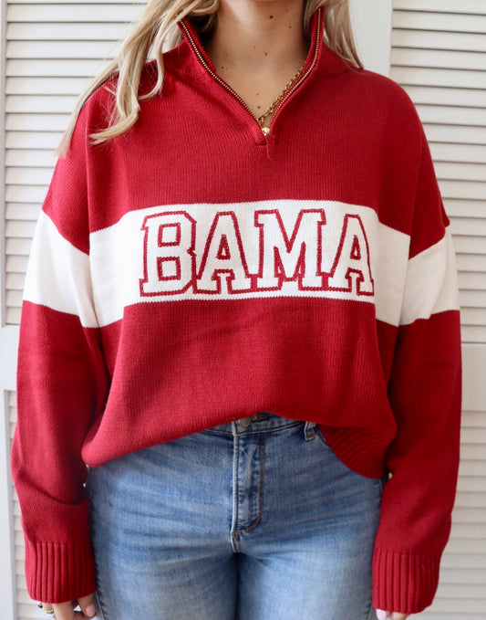 Ellsworth & Ivey Bama Block Quarter Zip Sweater