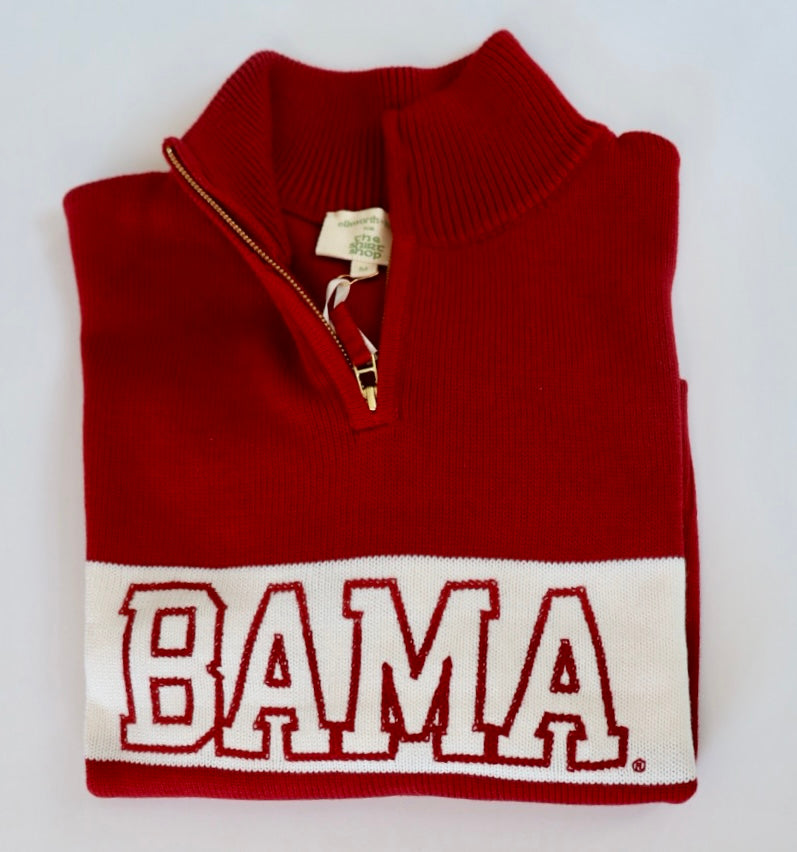 Ellsworth & Ivey Bama Block Quarter Zip Sweater