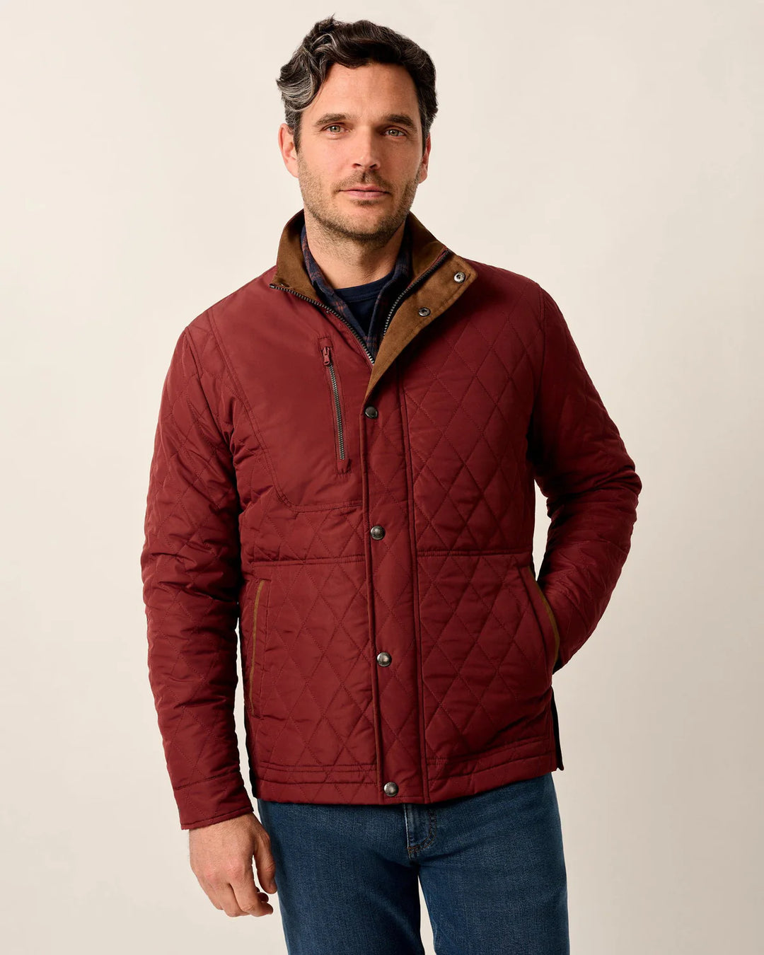 Johnnie-O Juno Quilted Snap Jacket- Dark Maroon