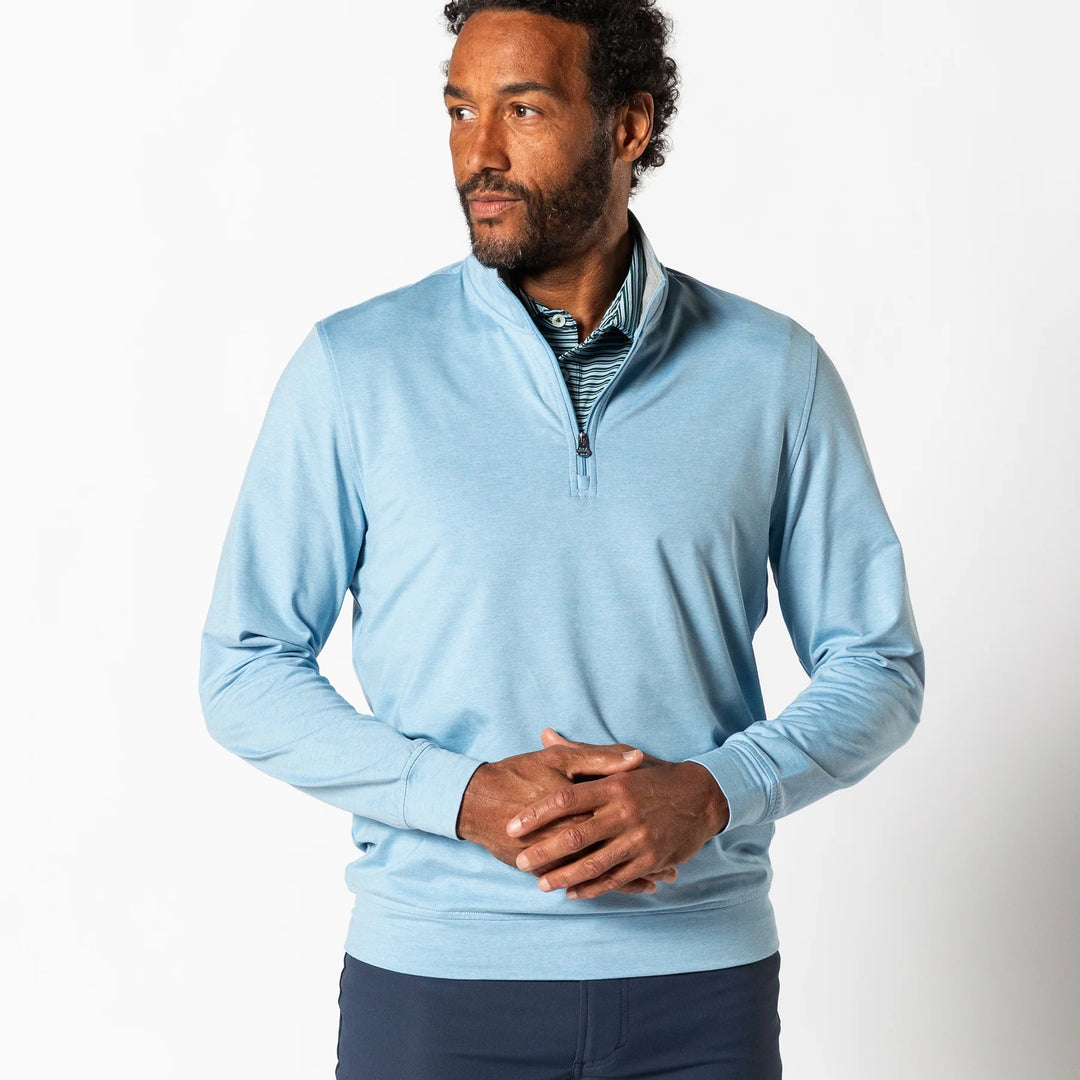 Duck Head Long Drive Performance 1/4 Zip Pullover- Glacier Blue Heather