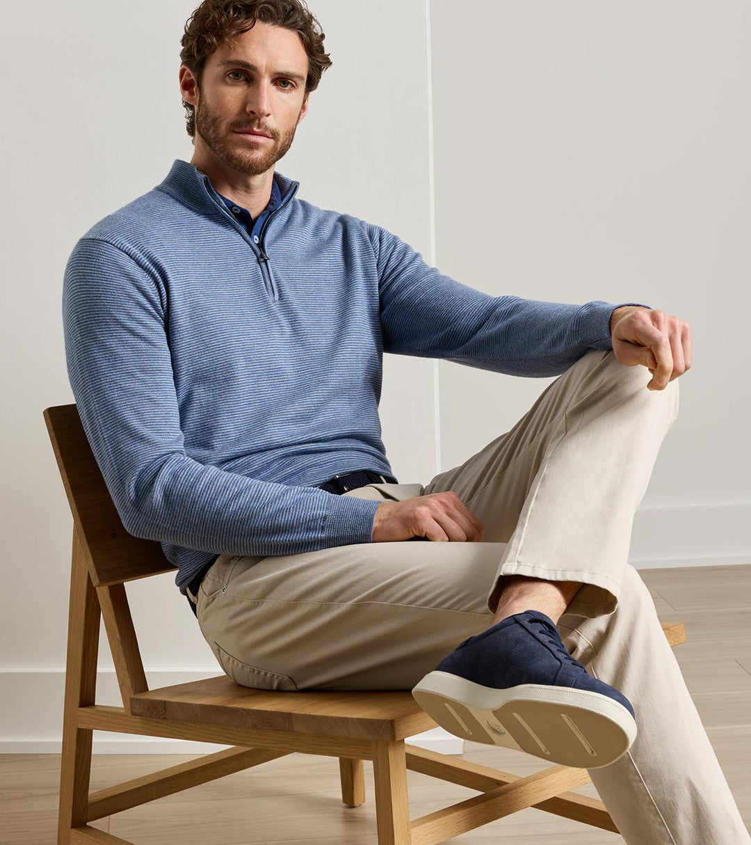 Peter Millar Canton Stripe Quarter Zip Sweater- Blue Freesia