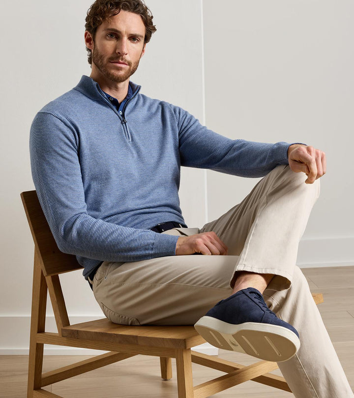 Peter Millar Canton Stripe Quarter Zip Sweater- Blue Freesia