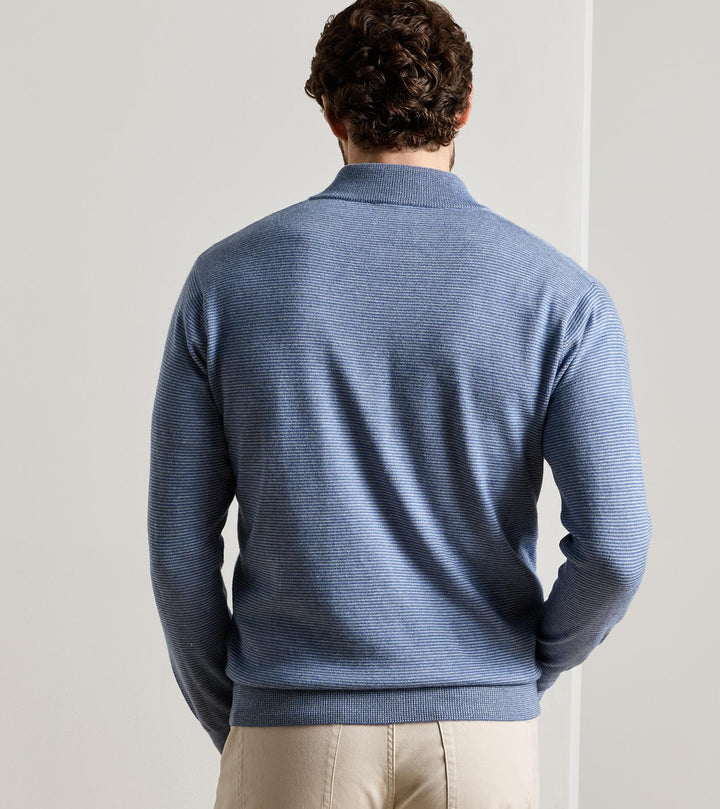 Peter Millar Canton Stripe Quarter Zip Sweater- Blue Freesia