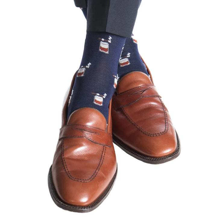 The Shirt Shop Socks - Navy with Bourbon & Cigars