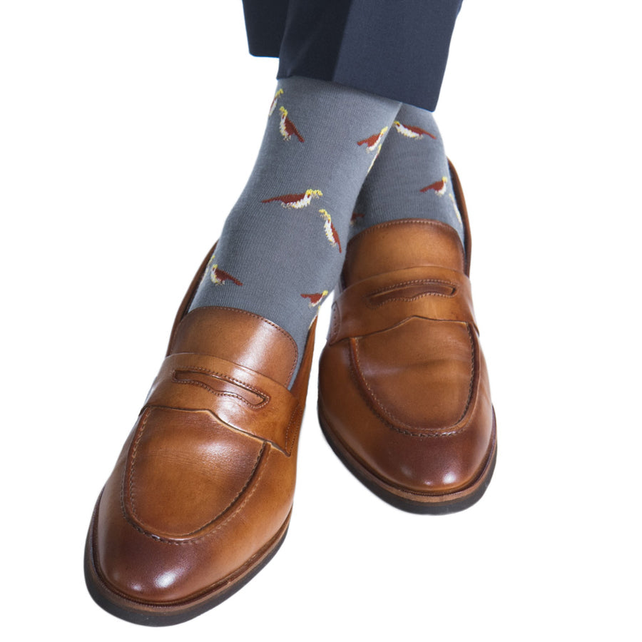 The Shirt Shop Gray, Tan, Yellow Quail Dress Socks