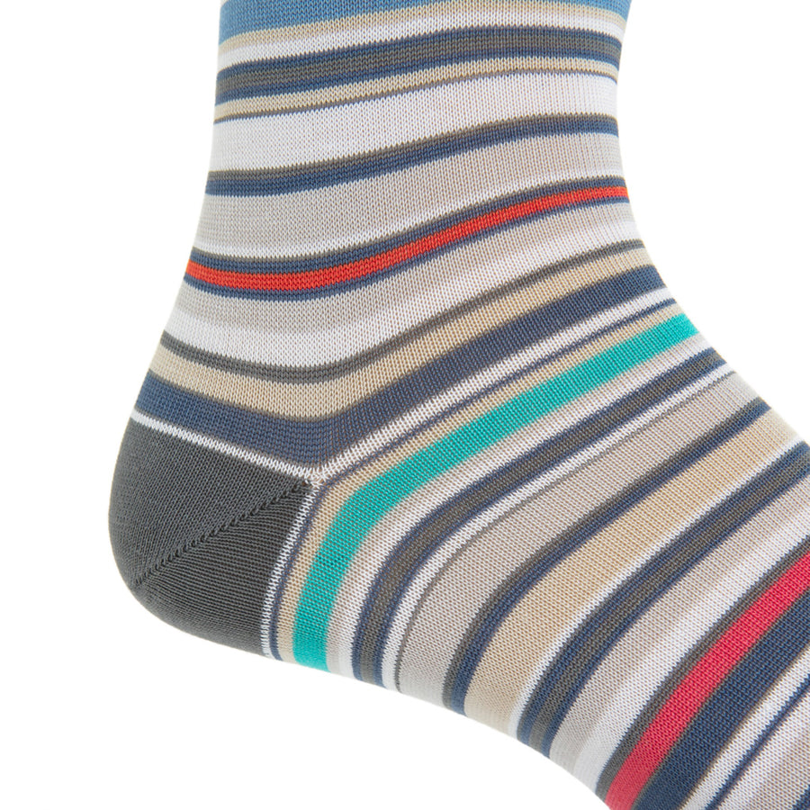 The Shirt Shop Socks - Steel Grey/Teal/Tan Stripe